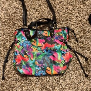 Juicy Couture Black and Multicolor Floral Shoulder Bag